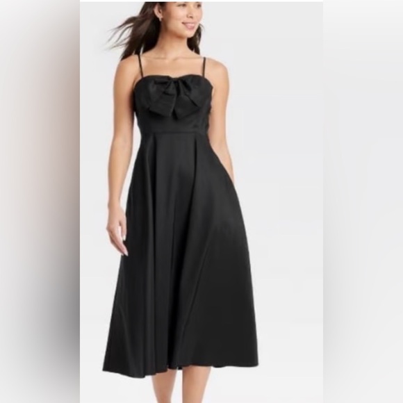 a new day Dresses & Skirts - A New Day Black Bow Front Midi Dress Fit & Flare Size 16